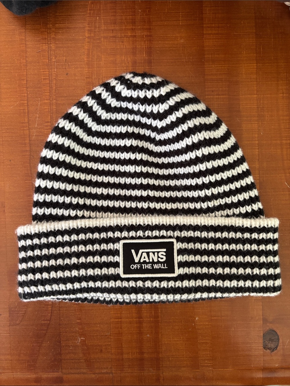 Vans Black & White Striped Cuffed Beanie